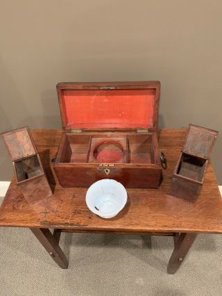 ANTIQUE 19th CENTURY ENGLISH BURL WOOD TEA CADDY FITTED COMPARTMENTS with KEY 4