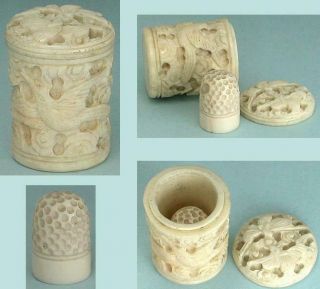 Antique Carved Bone Box With Child 