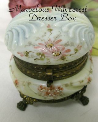 19th Century Wave Crest Lided Opal Ware On/gilt Footed Box Sgn.  C.  F.  M.  Co.