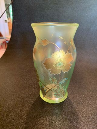 Fritz Heckert Signed Green Irridized Vase