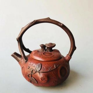 Chinese Exquisite Yixing Zisha Teapot Handmade Carved Leaf 180cc Zsh072