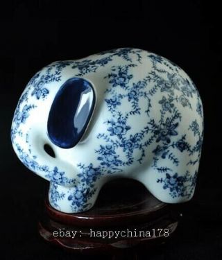 Chinese Old Hand - Made Blue And White Porcelain Sculpture Elephant Statue C01