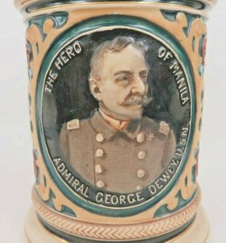 Antique Admiral George Dewey Usn Hero Of Manila German Beer Lidded Stein Mug