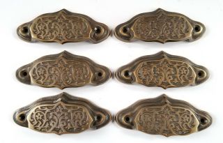 6 Ornate Apothecary Cabinet Drawer Bin Cup Pull Handles Vntg.  Style 3 1/2 " W A4