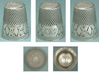 Antique Sterling Silver Diamonds & Palmettes Thimble by Waite,  Thresher C1890s 2