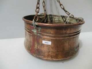 Vintage Copper Planter Plant Pot Tub Basket Iron Chains Cauldron Pan Hanging 9 