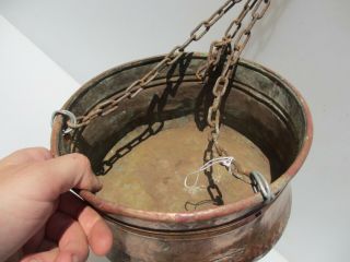 Vintage Copper Planter Plant Pot Tub Basket Iron Chains Cauldron Pan Hanging 9 