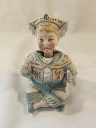Antique/vintage Bisque Nodder Clay Figure - Seated Woman,  German?