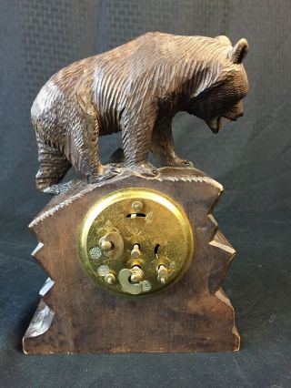 Antique Black Forest Hand Carved Bear Desk Clock Swiss German 7