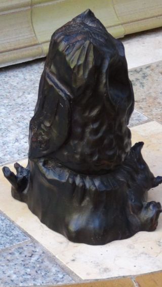 ANTIQUE BLACK FOREST WOOD HAND CARVED OWL STATUE PERCHED ON A STUMP 3