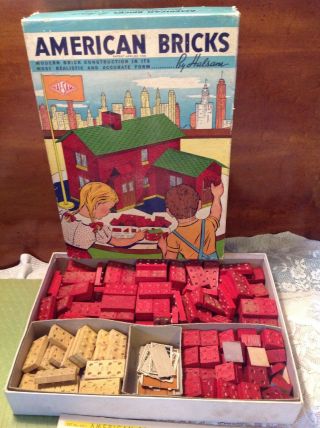 Vintage Halsam American Wood Bricks Set 60/1 W/original Box