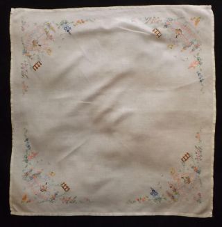 Vintage Irish Linen Hand Embroidered Tablecloth CRINOLINE LADY in her Garden 4