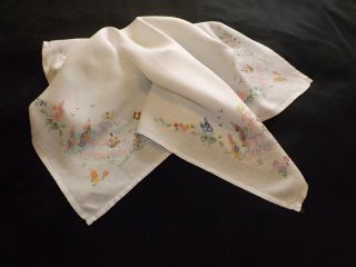 Vintage Irish Linen Hand Embroidered Tablecloth CRINOLINE LADY in her Garden 5