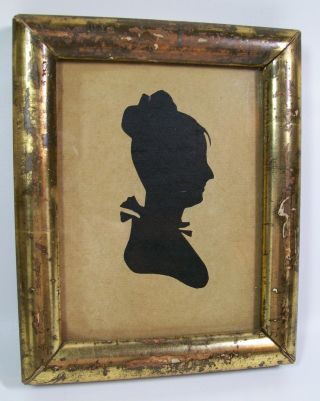 Antique 19th Century Silhouette Lady W/ Cloth Background Period Frame [8165]