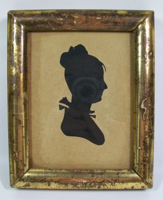 Antique 19th Century Silhouette Lady w/ Cloth Background Period Frame [8165] 2