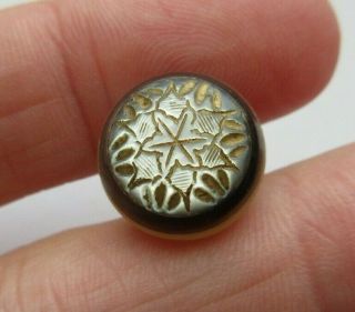Lustrous Antique Vtg Victorian Stacked Carved Mop Shell Button Incised 1/2 " (d)