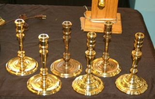 3 Pairs Baldwin Brass Candlesticks Colonial Williamsburg