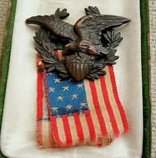 Antique Spanish American War Veteran Medal,  Pin Numbered,  Flag,  Upper Part