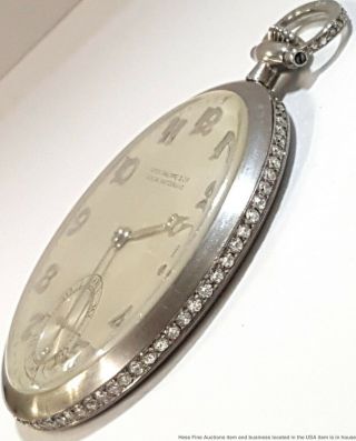 Antique Art Deco Platinum Diamond Patek Philippe Running Mens Pocket Watch 4