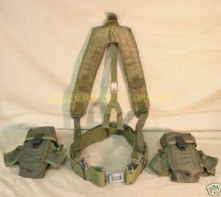 Us Army Military Large Web Pistol Belt W Suspenders (2) Ammo Pouchs Set Vgc