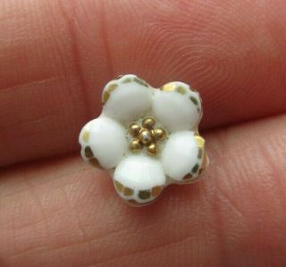 Exquisite Small Antique Victorian White Glass Button Realistic Flower 1/2 " (c)
