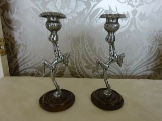 Vintage retro art Deco Dancing Naked Lady Candlesticks 20cm Tall 2