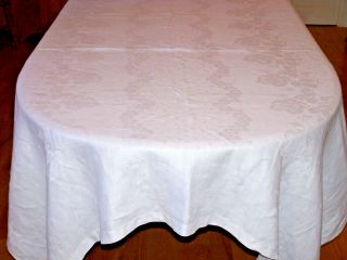Vintage Irish Damask Linen Tablecloth,  82 " Rose Design,  Snow White,  C1920