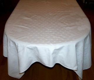 Fabulous Vintage Damask Tablecloth 84 ",  Flower Basket Design Pristine White 1920