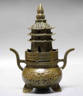Collect Ming Dynasty Old Bronze Hand - Carved Auspicious Delicate Turriform Censer
