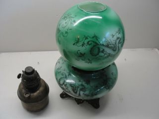 ANTIQUE KEROSENE OIL GREEN DRAGON GONE WITH THE WIND VICTORIAN LAMP 7