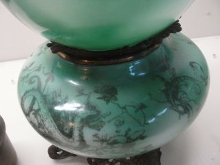 ANTIQUE KEROSENE OIL GREEN DRAGON GONE WITH THE WIND VICTORIAN LAMP 9