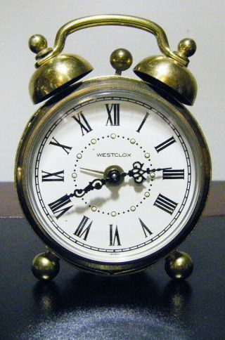 Vintage Westclox Brass Wind Up Mini Alarm Clock With Twin Bells