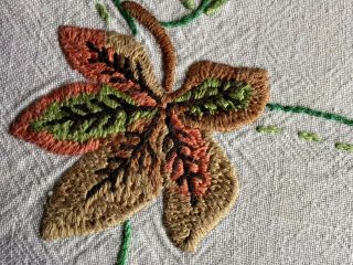 Vintage Autumn Leaves & Daisies Hand Embroidered Tea Tablecloth