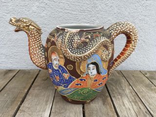 Vintage Japanese Satsuma Dragon Tea Set With Raised Moriage In Search Of Lid