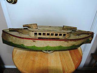 Vintage 1920s Dayton Schieble Tin Battleship Boat Hill Climber Friction Toy