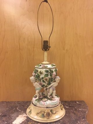 Antique German Porcelain Figural Lamp,  Circa 1890