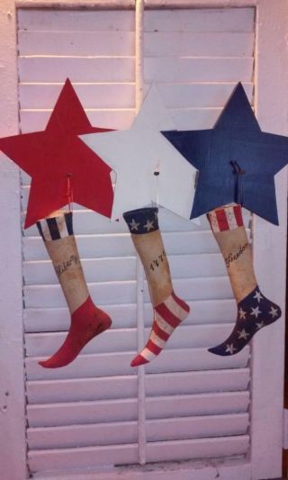Primitive Americana Patriotic Mini Stocking Trio