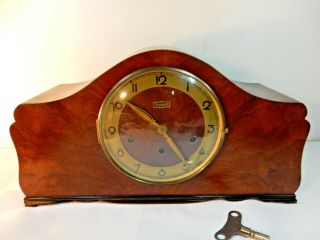 Vtg Forestville 8 Day Wood Mantel Chime Clock With Key