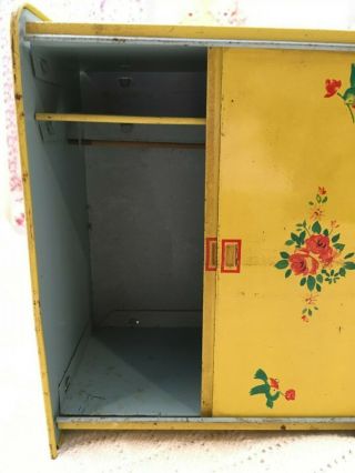 VINTAGE 1930 ' s J.  Chein & Co.  TIN DOLL FURNITURE Yellow & Blue BABY ' S ARMOIRE 2