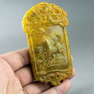 3.  9  China Old Green Jade Chinese Carved Running Horse Jade Token Pendant 2101