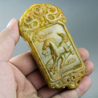 3.  9  China old green jade Chinese carved running horse jade token pendant 2101 2