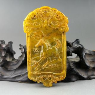 3.  9  China old green jade Chinese carved running horse jade token pendant 2101 4