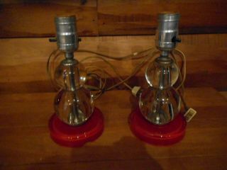 2 Vintage Leviton Art Deco Glass Boudoir Lamps Red Balls Antique Needs Shade