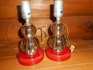 2 Vintage Leviton Art Deco Glass Boudoir Lamps Red Balls Antique needs shade 2