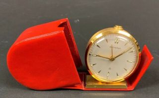 Swiss Made Bucherer Travel Alarm Clock In Red Travel Pouch