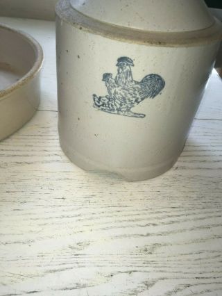 Vintage Chicken Stoneware Crockery Feeder Water Top & Base Antique Farm Blue 5