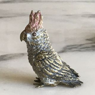 Antique Viennese Vienna Bronze Miniature Cockatoo Parrot Figure Cold Painted
