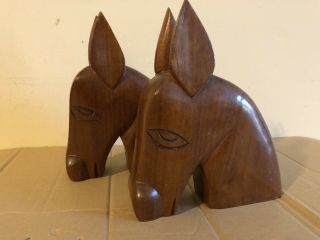 Horse Head Bookends Vintage MCM Carved Wood PAIR 9 