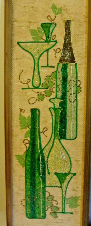 Vtg Pair Mid Century Sand Gravel Pebble Still Life Wine Glass Decantor Wall Art 4