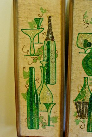 Vtg Pair Mid Century Sand Gravel Pebble Still Life Wine Glass Decantor Wall Art 5